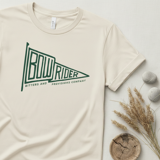 Bowrider Bitters Flag T-Shirt flat lay in stone/cream color